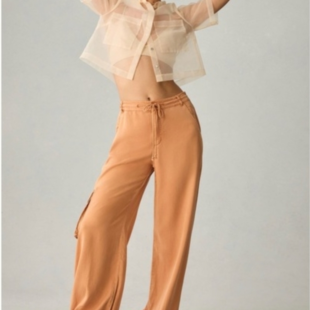 Anthropologie Peach Wide-Leg Drawstring Pants